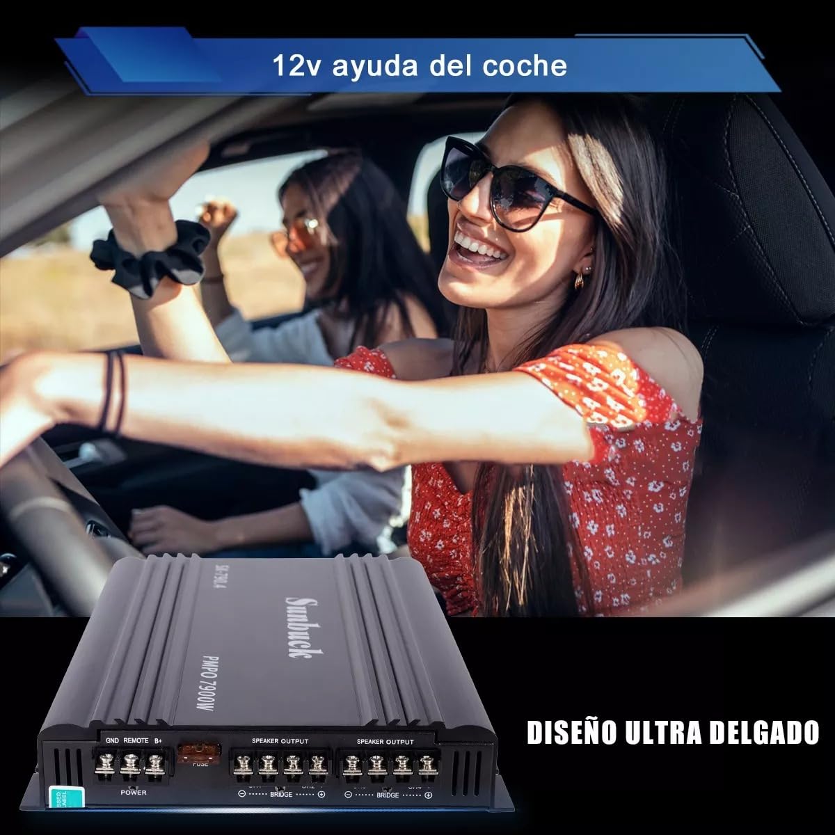 Amplificador de Audio para Auto SK790 2 Ohm 120W x 4 Canales Clase A/B para Coche y Motocicleta