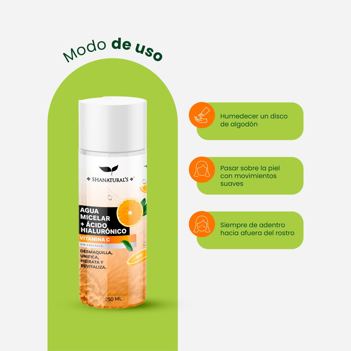Agua Micelar con Ácido Hialurónico y Vitamina C, 250 mL