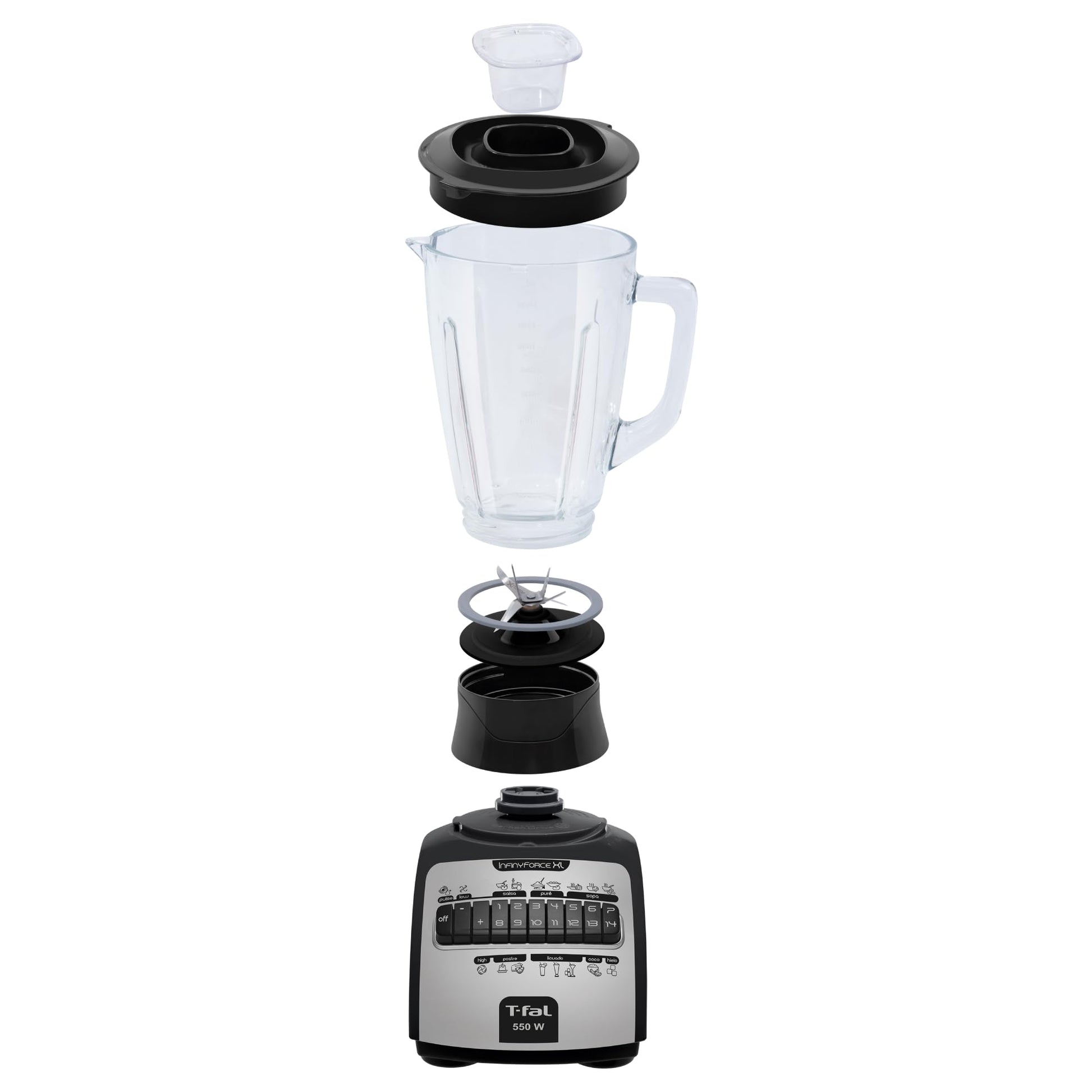Licuadora 14 Velocidades T-Fal Infinyforce XL Negra con Vaso de Vidrio de 2.2 L, 550 W, LN8248NX