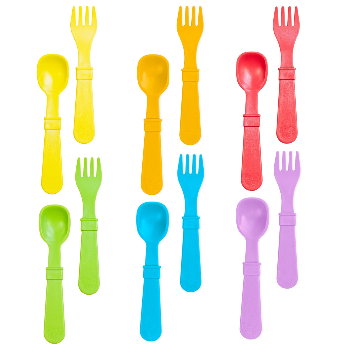 Re Play - Tenedores y cucharas para niños pequeños, paquete de 12 sin estuche de transporte, 6 tenedores para niños con puntas redondeadas y 6 cucharas profundas para niños pequeños, utensilios de 0.2 pulgadas de grosor, caja de lápices