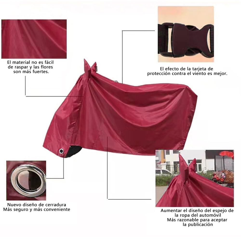 Cubierta Protector para Motocicleta Protección contra Polvo/Lluvia,Funda Motocicleta Impermeable,Es adecuado para la mayoría de las motocicletas,por ejemplo,Harley,Honda,Kawasaki etc (Rojo Azufaifa)