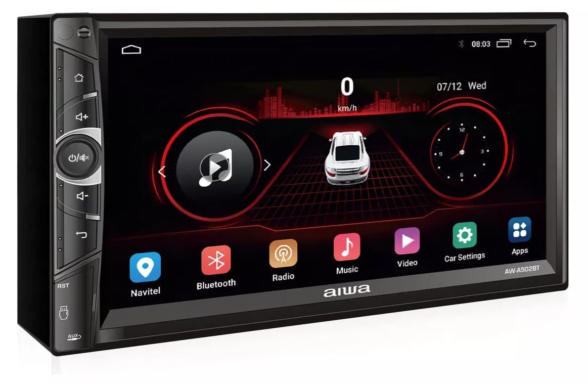 Aiwa Autoestéreo AW-A502BT 2DIN Pantalla QLED 7” HD Android 11 Bluetooth WiFi GPS USB AUX 4×50W Compatible con CarPlay Android Auto Navegación Inteligente