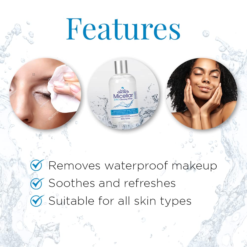 Body Drench Micellar 3-In-1 Cleansing Water – Removes Waterproof Makeup, 8.5 fl oz