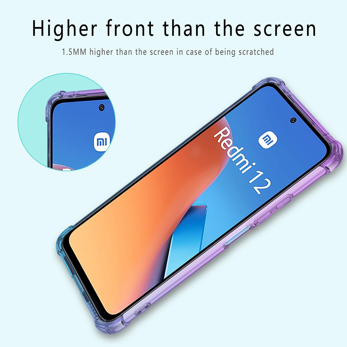 DABUNA Funda para Mi Xiaomi Redmi 12 Case Uso Rudo,Transparente Colores Degradados Protectora de Cámara Anticaída Carcasa Bumper(Púrpura Azul)