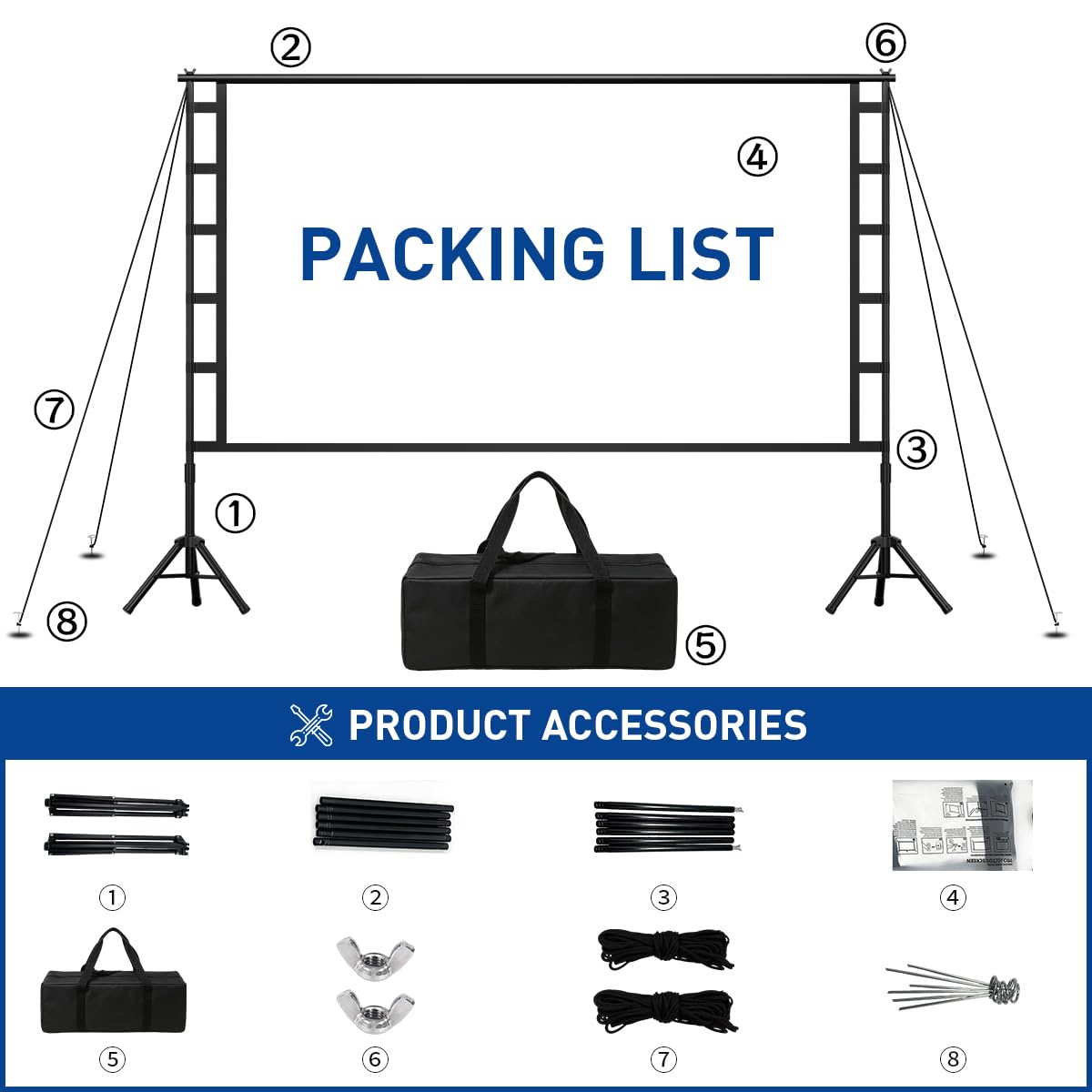 Pantalla de Proyector 120 Pulgadas Portátil 4K HD sin Arrugas para Interiores y Exteriores