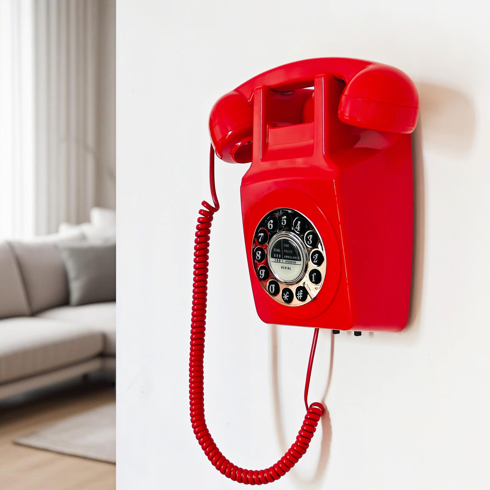 Teléfono de pared, teléfono fijo con cable para el hogar, teléfono retro montado en la pared, teléfonos antiguos de moda de los años 1960, teléfono analógico de línea única con timbre fuerte para