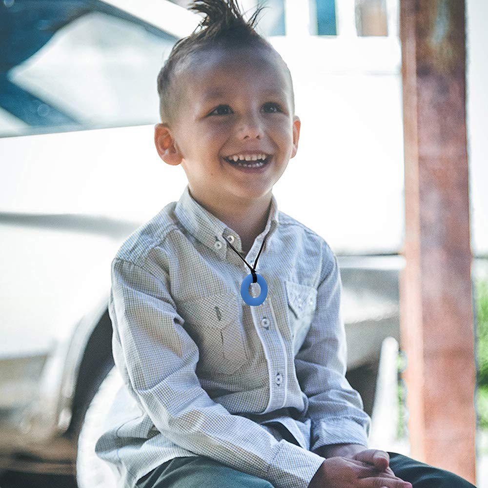 Collar sensorial para masticar para niños y adultos, paquete de 5 juguetes masticables de silicona, para ayudar a motor oral, juguetes masticables para niños y niñas con autismo, TDAH, reduce el donut