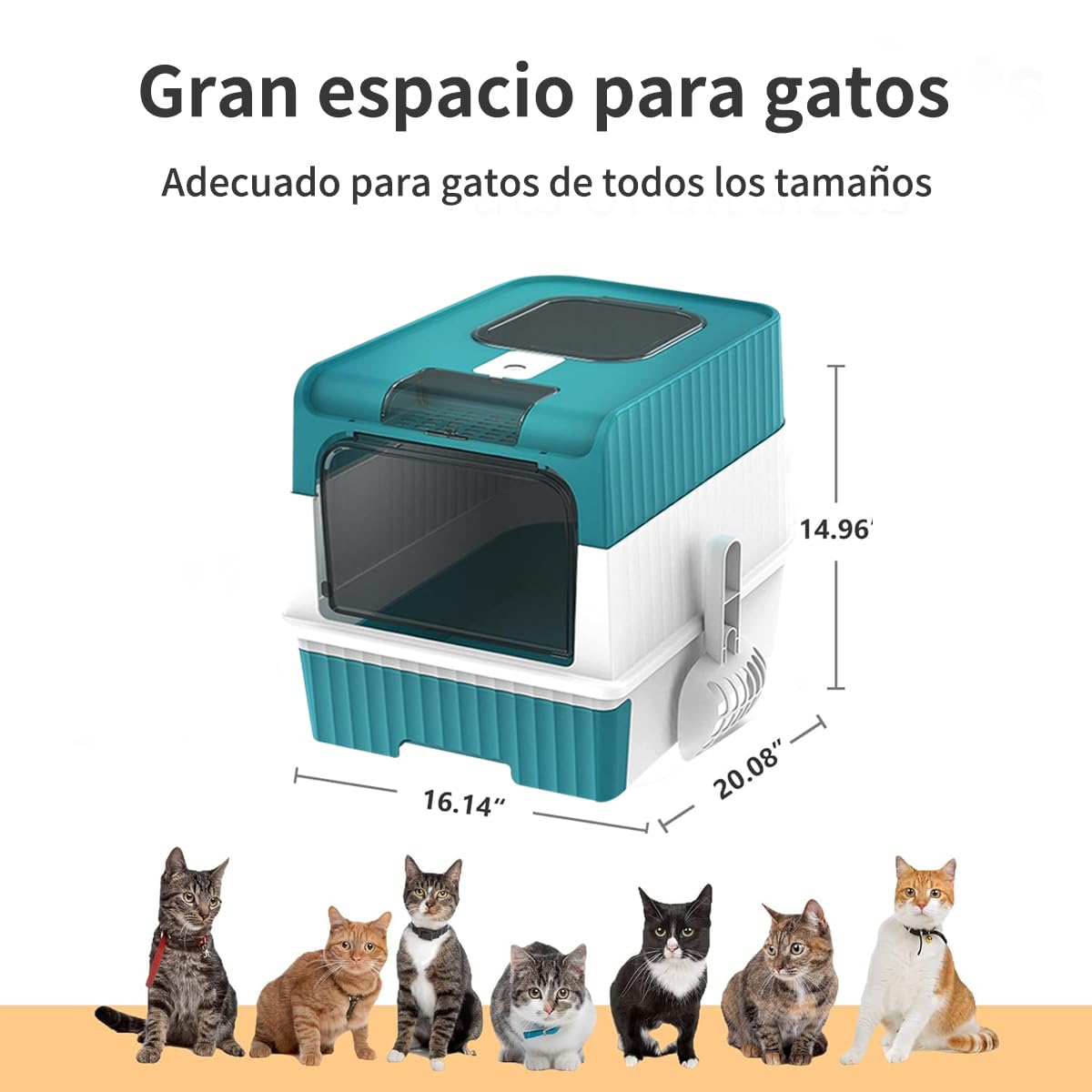 BNFU Caja de Arena para Gatos Plegable,50×35×15CM Grande Cerrado Plástico Orinal para Gato,Equipada con luz Ultravioleta y Pala para Arena, fácil de Limpiar, a Prueba de olores y Salpicaduras