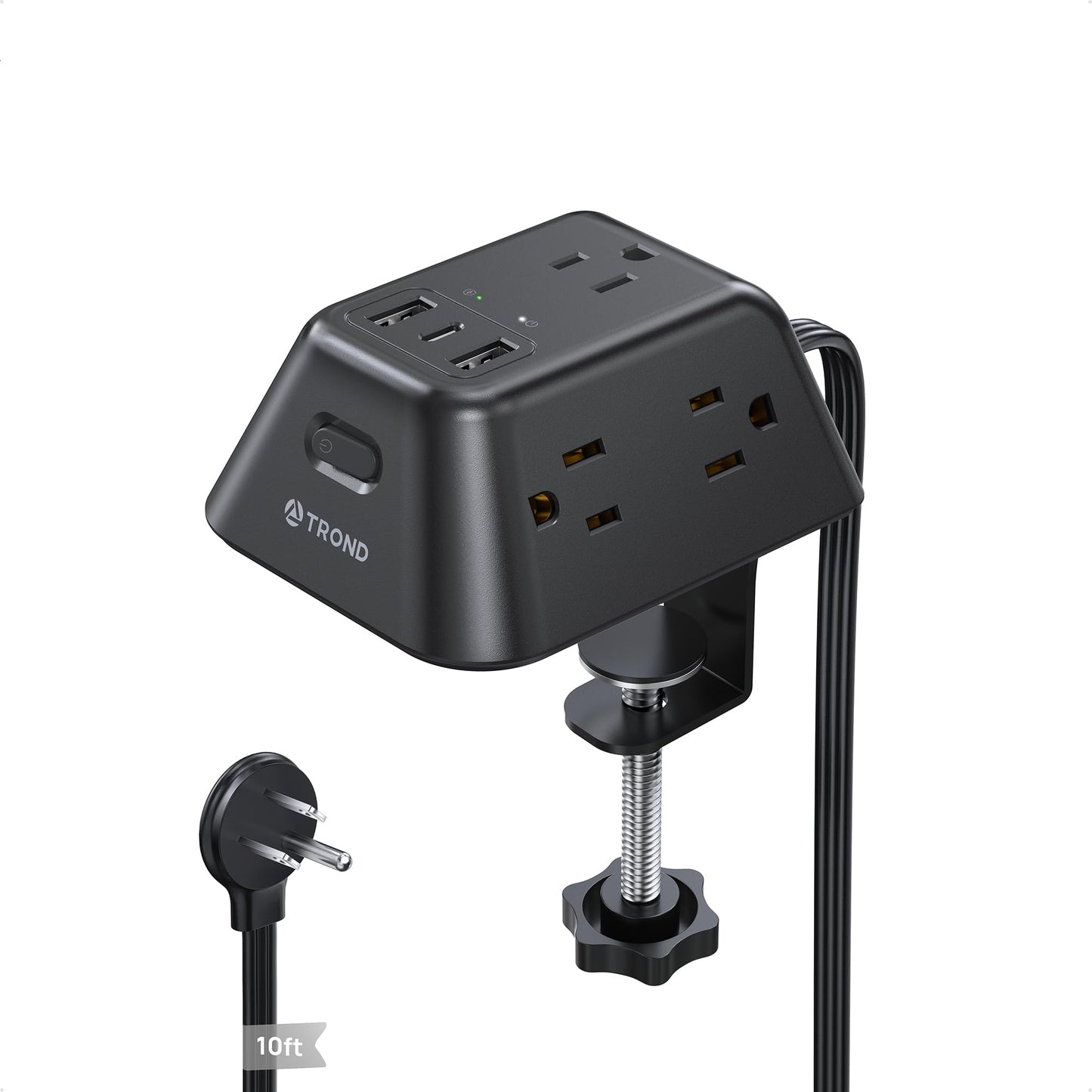 TROND Regleta Multicontacto con Abrazadera 3M, 5 Tomas AC y 3 Puertos USB, Protector de Sobretensión, Montaje en Escritorio, Apto para Mesas de 1.97", Ideal para Hogar, Oficina y Juegos,Negro