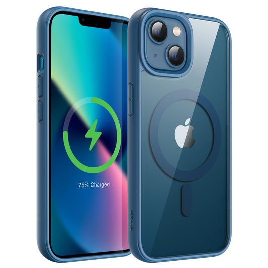 JETech Funda Magnética para iPhone 13 Mini 5.4 Pulgadas Compatible con MagSafe, Carcasa Antigolpes, Marco de TPU Mate Color Sólido, Anti-Arañazos Respaldo Transparente (Azul)