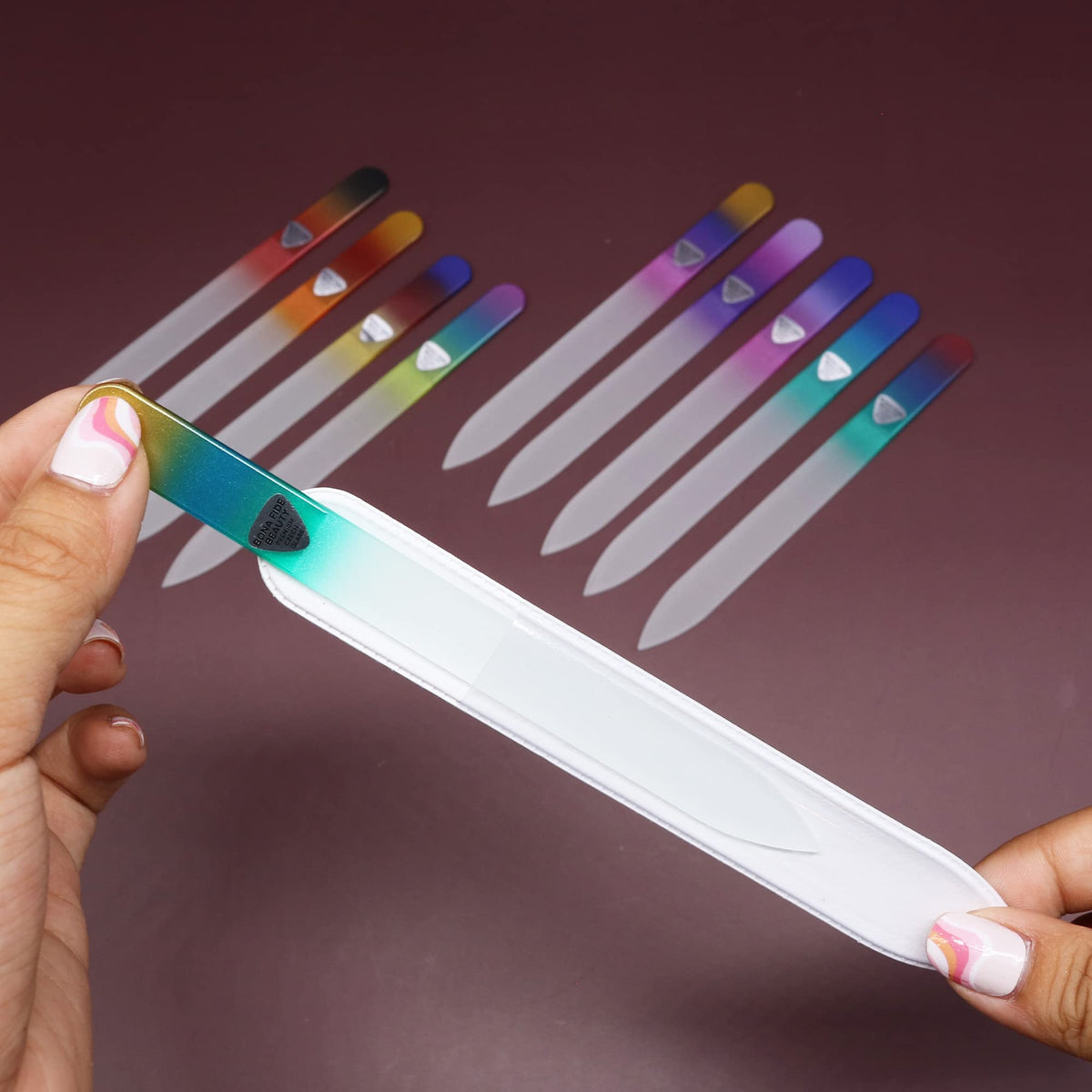 Glass Nail File Manicure Set, Nail Filer for Professional Manicure Nail Care - Bona Fide Beauty (10-Piece Set) Genuine Czech Glass