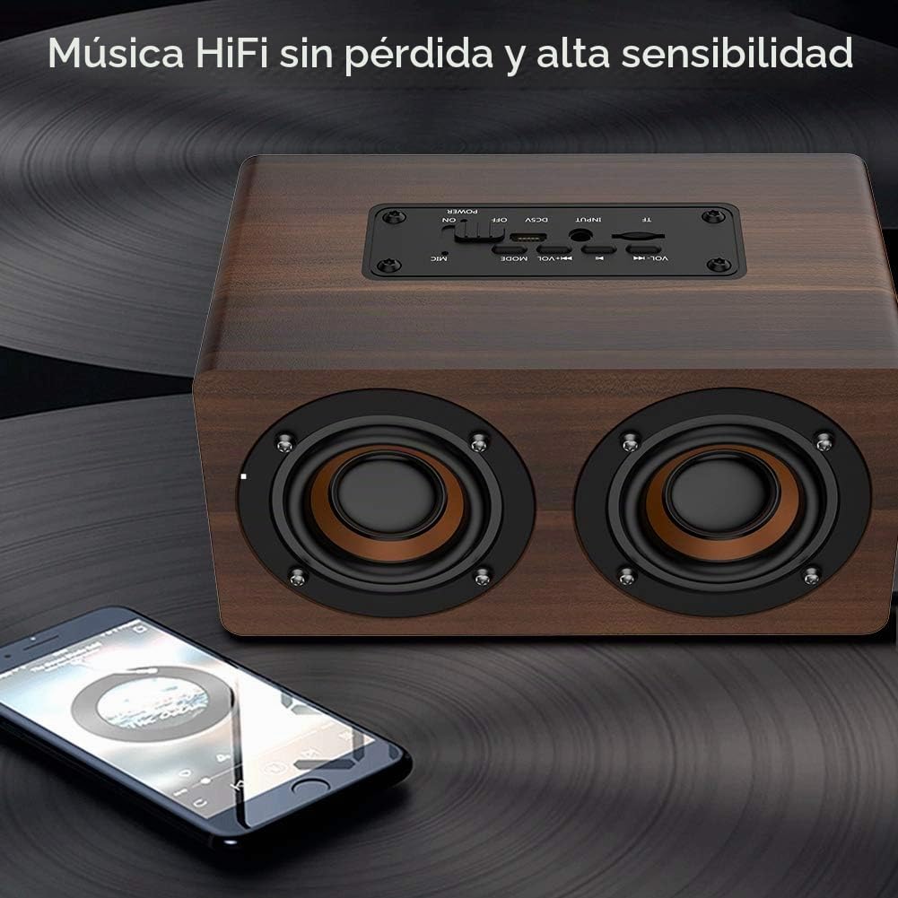 Altavoz Bluetooth Oumij Marrón con Subwoofer Estéreo y Radio FM para Música de Alta Fidelidad