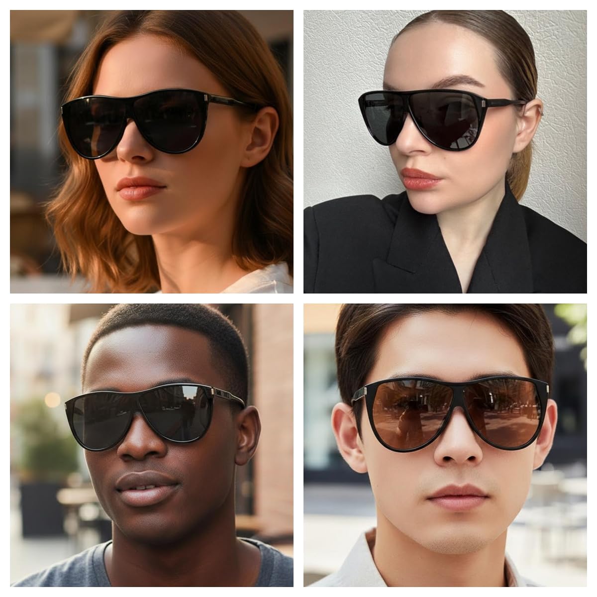 ISIUINN 4 gafas de sol de aviador extragrandes para hombre y mujer, estilo retro de los años 70, montura cuadrada vintage (negro, naranja, marrón claro y gris leopardo).