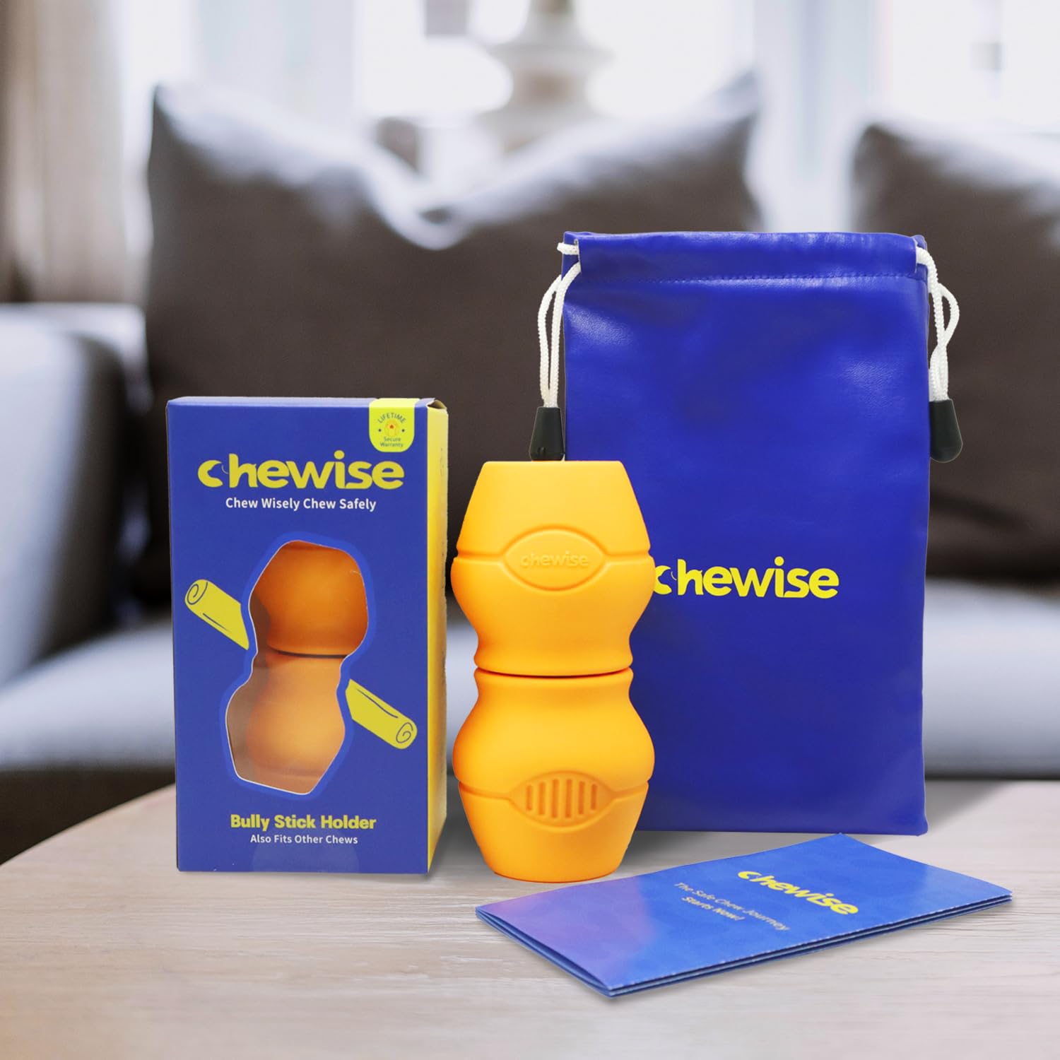 Chewise Soporte para Palitos Naturales de Toro para Perros, Uso rudo, diseño para prevenir el atragantamiento, Juguete para Mascotas Libre de BPA, Compatible con Varios tamaños y Razas
