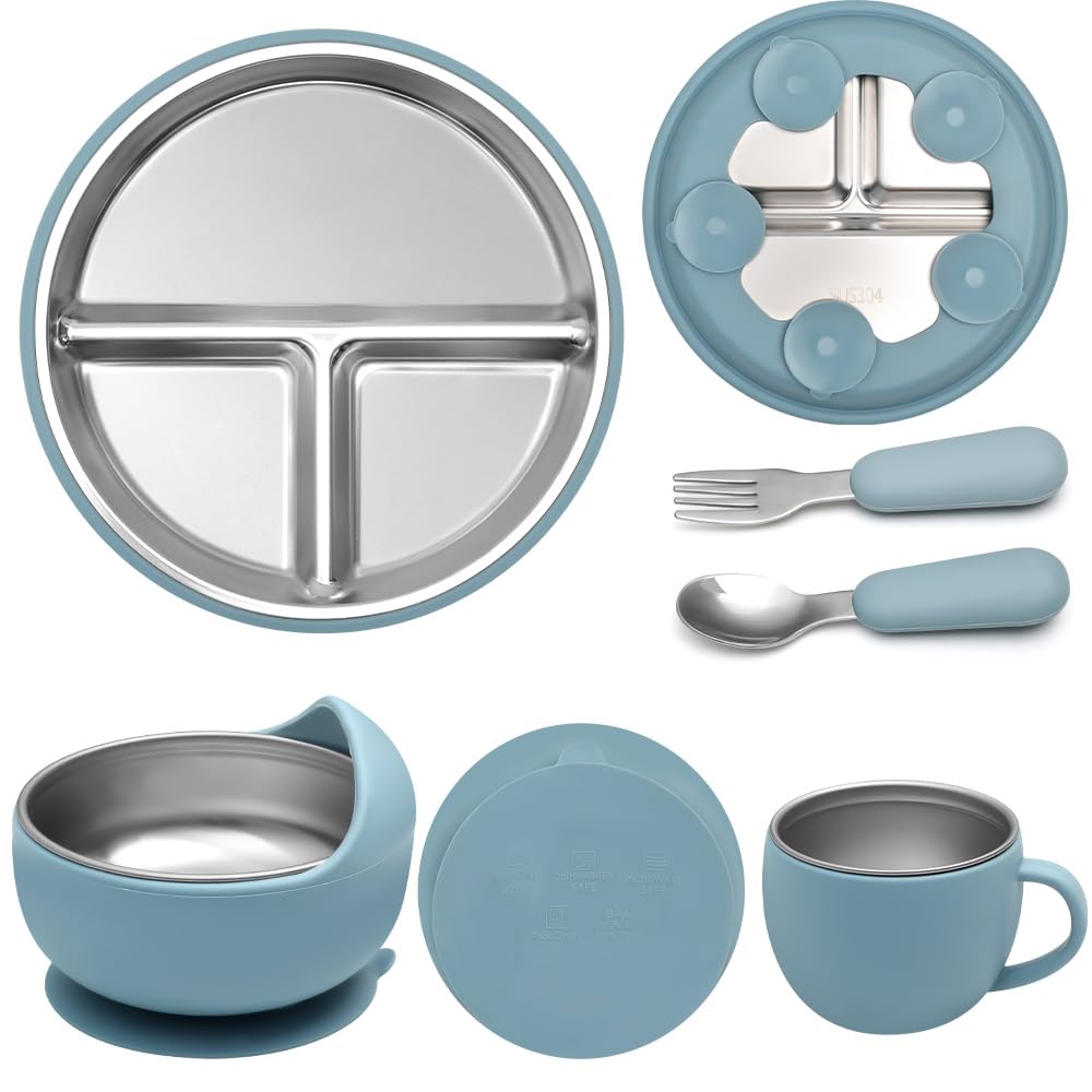 Platos de Acero Inoxidable para Bebe, Set de Alimentación para Bebé