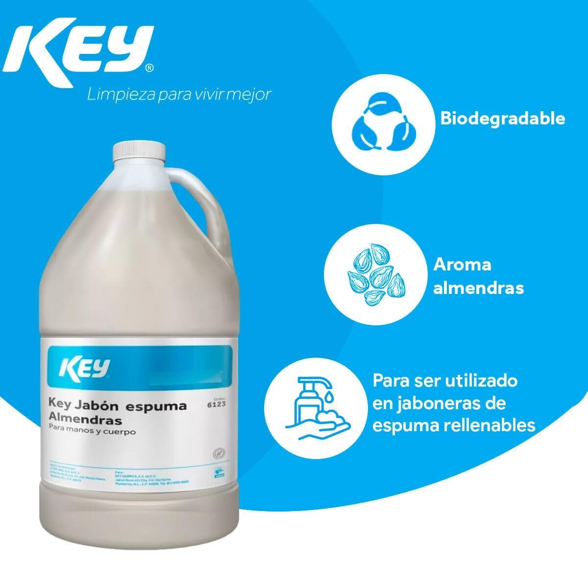Jabón En Espuma Para Manos Y Cuerpo Aroma Almendras Key Galón 4lt