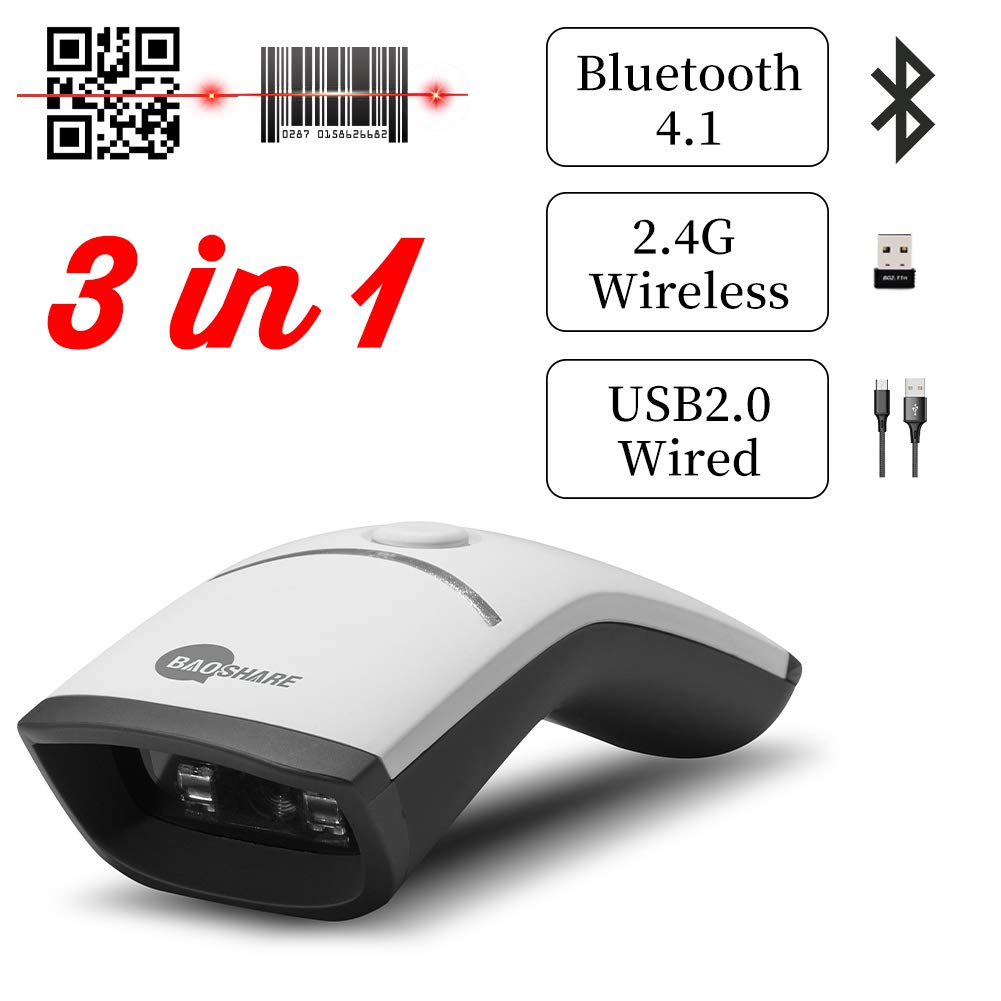 BAOSHARE Bluetooth Escáner de código de Barras 2D 1D inalámbrico, QR PDF417 Data Matrix UPC Escáner de código de Barras Recargable para computadoras portátiles/PC/Android/iOS Pearl White