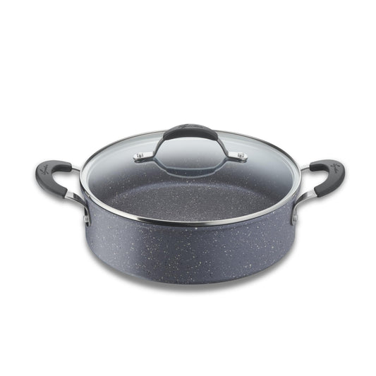 Lagostina Tempra Mineral Cacerola con tapa, acero y aluminio con revestimiento mineral+ Ø 26 cm, asas de silicona, efecto piedra, apta para todas las fuentes de calor