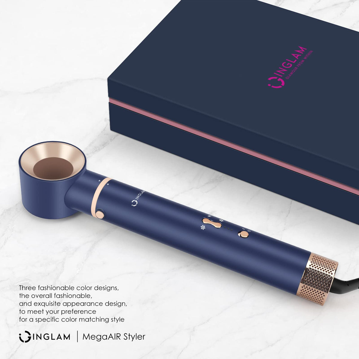 Cepillo Profesional MegaAIR Styler IG INGLAM Azul Prusiano Volumétrico 5 en 1 para Secado de Pelo