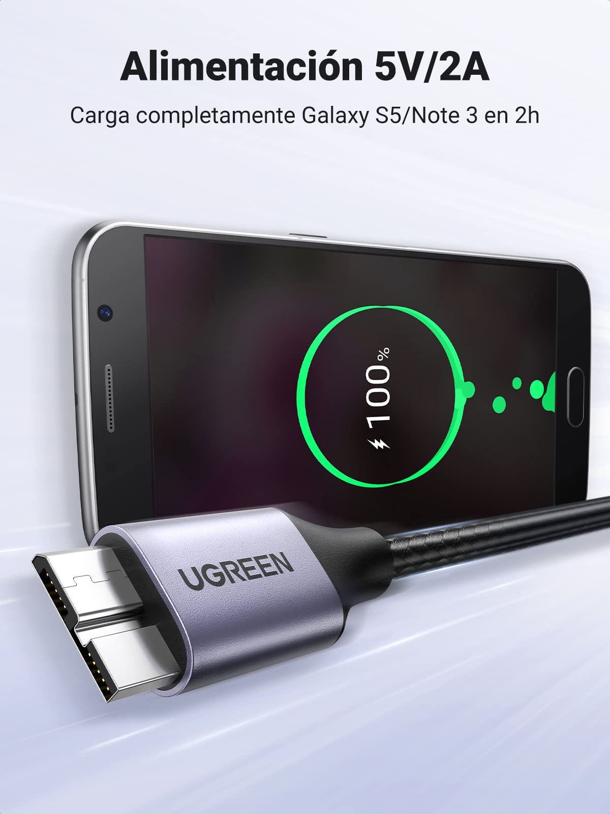 UGREEN Cable Micro B USB 3.0 Cable USB 3.0 Tipo A a Micro B Transferencia 5 Gbps para Disco Duro Externo WD Passport Toshiba Canvio Seagate Maxtor de Carga para Galaxy Note 3, S5, 0.5 Metros
