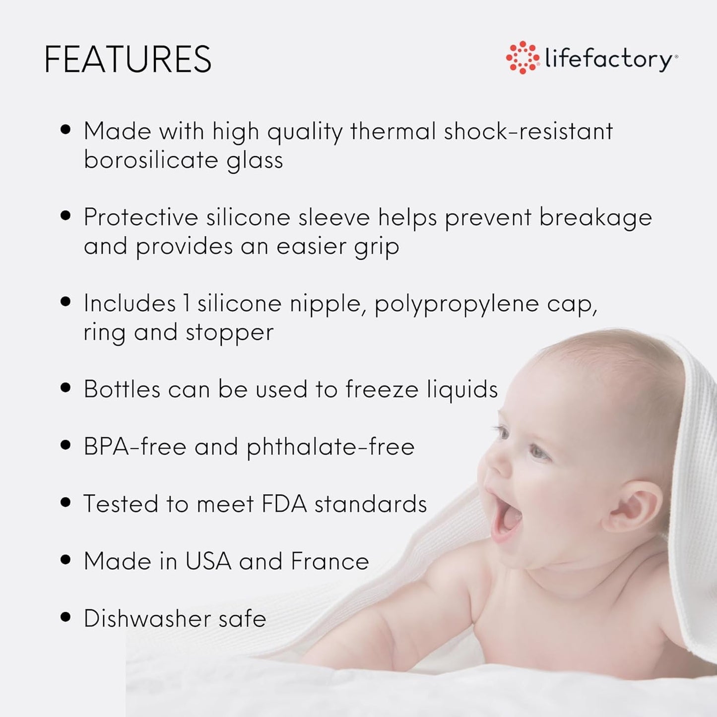 Lifefactory - Biberón de vidrio sin BPA de 9 onzas con funda protectora de silicona y pezón etapa 2, uva