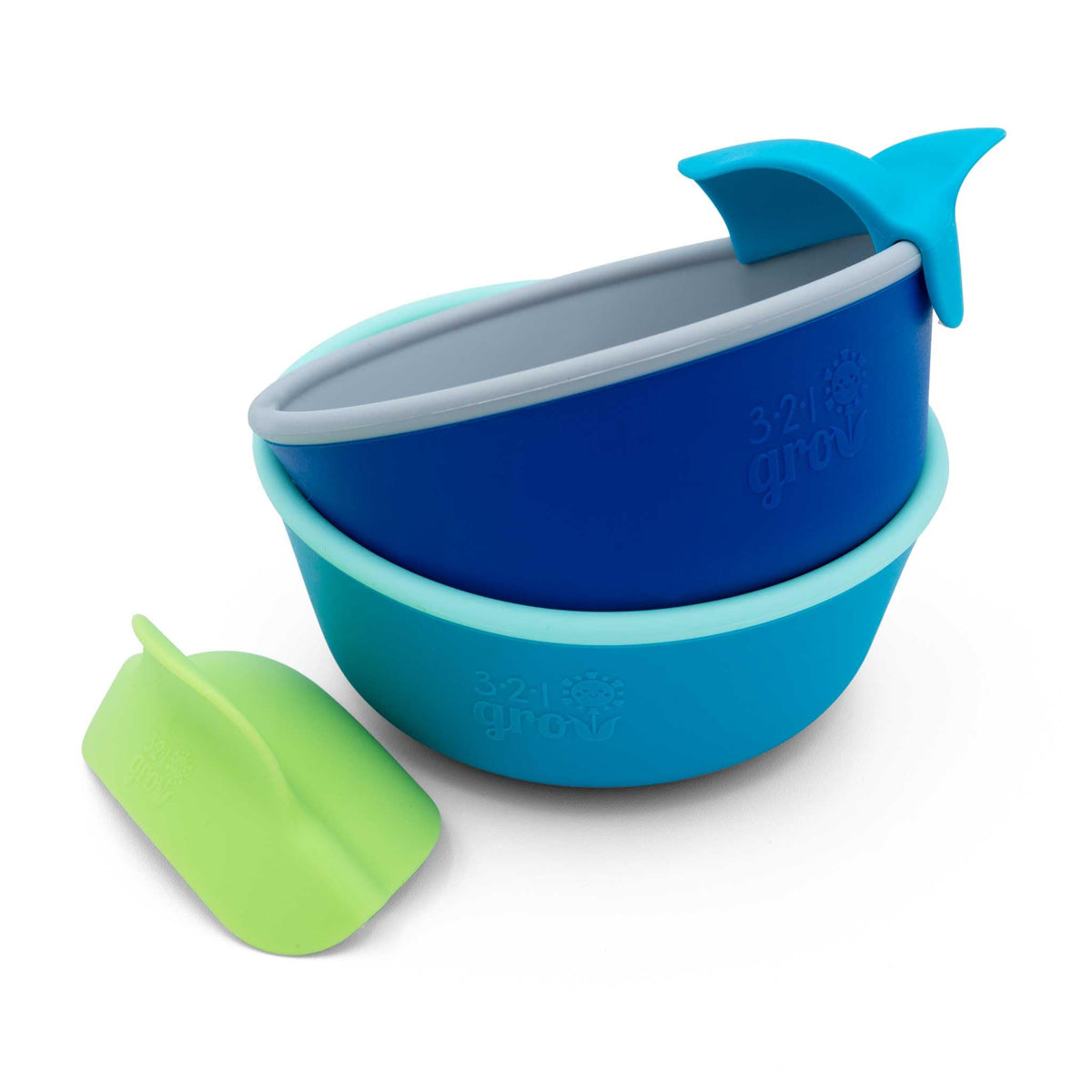 321 Grow Easy Scoop & Hold Bowl Set • tazón de silicona para bebés, niños pequeños • Juego de 2 cuencos | 6 meses | Apto para lavaplatos y microondas (medianoche)