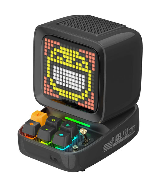 Divoom DitooPro Bocina Pixel Art Altavoz Bluetooth Multifuncional, Bocina portátil Retro con Pantalla LED RGB, Teclado mecánico, Reloj Despertador Inteligente, Color Negro