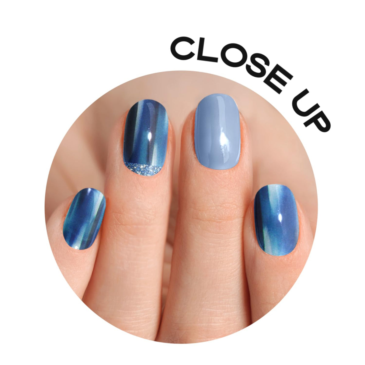 Tiras de Uñas de Gel Adora Couture Azul Brillante con Purpurina para Mujer