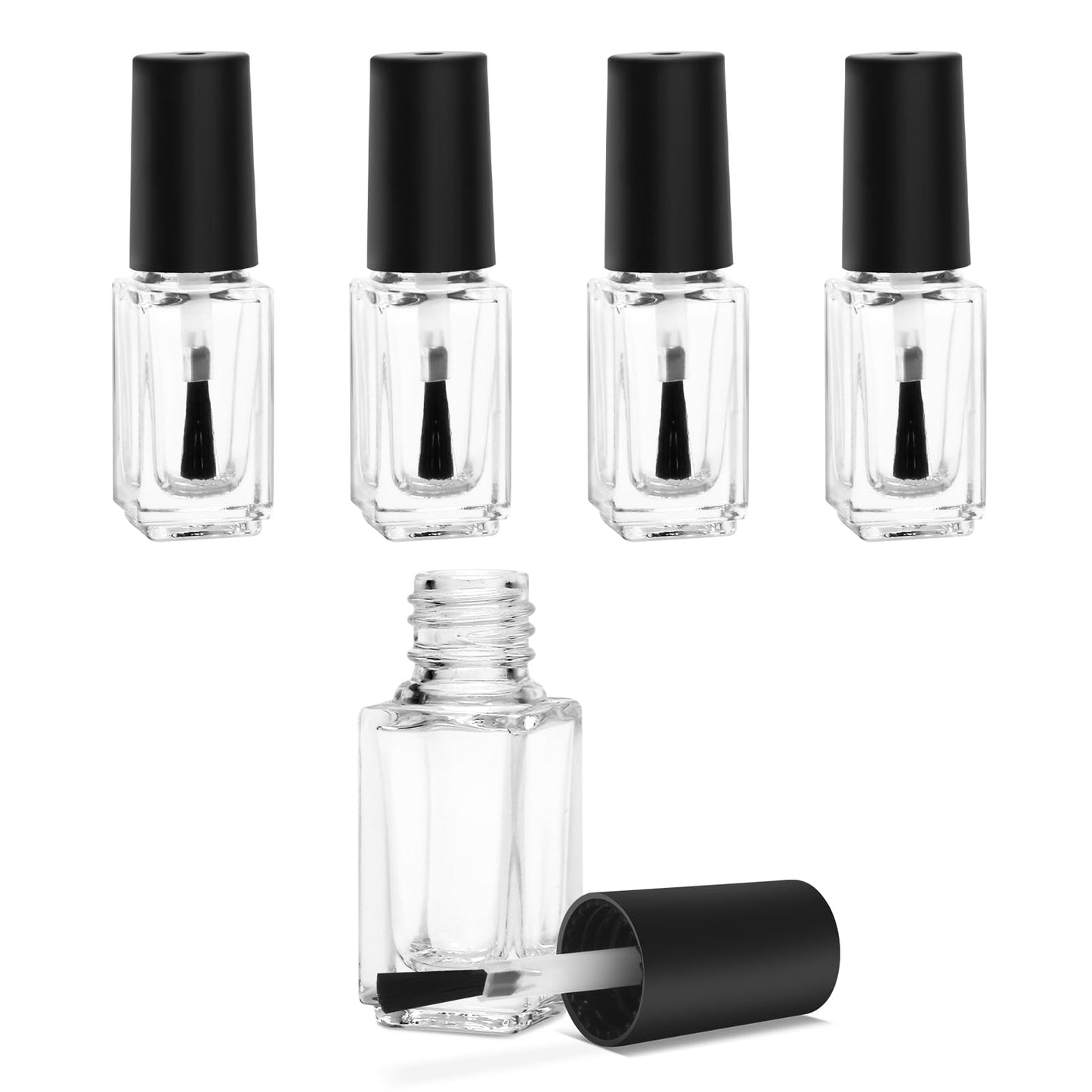 Adecco LLC Empty Nail Polish Clear Bottles with Brush Cap (5P)