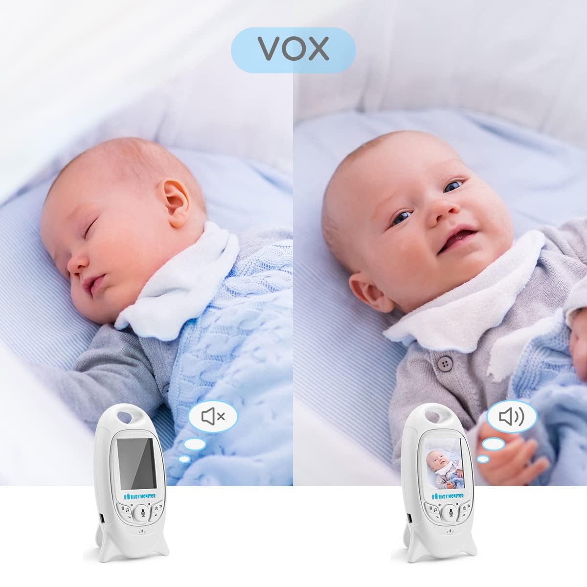 Monitor de Bebé TKMARS Blanco con Cámara y Audio sin WiFi para Nuevas Mamás