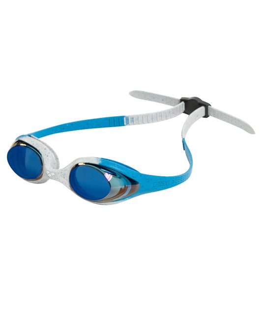 ARENA - anteojos de natación unisex para niñas y niños de 6 a 12 años, lentes de espejo antivaho, fáciles de ajustar, sin fugas, azul/gris/azul