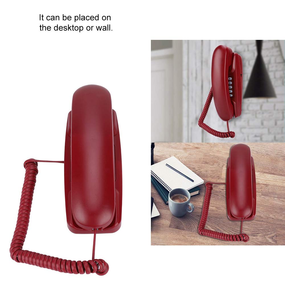 Wendry Teléfono de Pared, Teléfono Hotel con Cable, Fijo Sobremesa, Residencial para la Familia del Hotel, Diseño Clásico, Color Rojo
