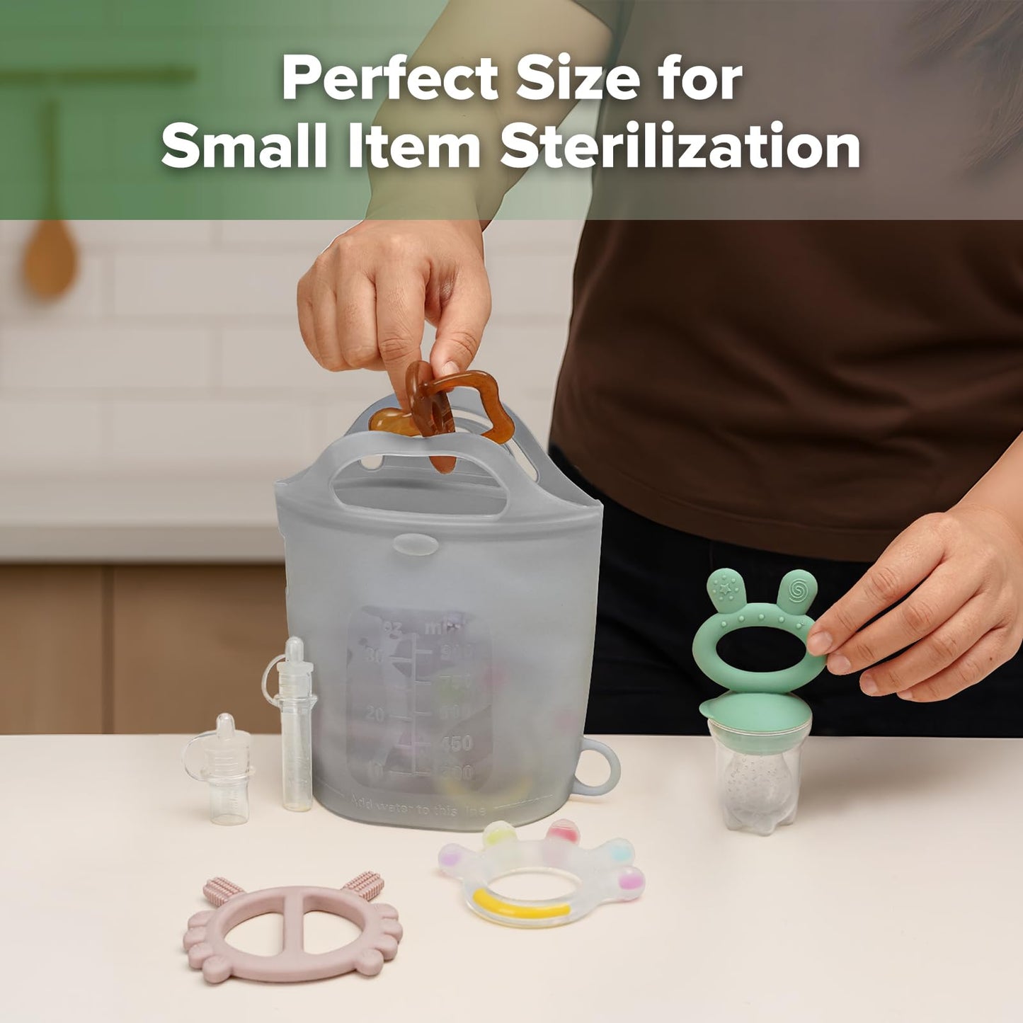 Bolsa de silicona para microondas y esterilización de viaje Haakaa, bolsas de silicona reutilizables para vaporizar de 900ml/30oz para artículos pequeños de bebé, chupetes, mordedores o tazas de bebé