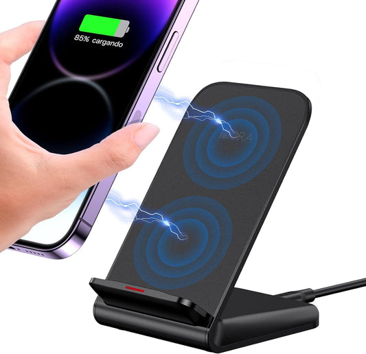 Cargador Inalámbrico 15W Negro con Cable USB C para iPhone y Samsung