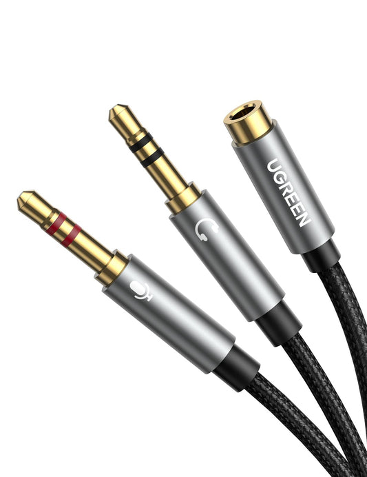Cable Divisor UGREEN Gris de Auricular y Micrófono 3.5mm Macho a Hembra