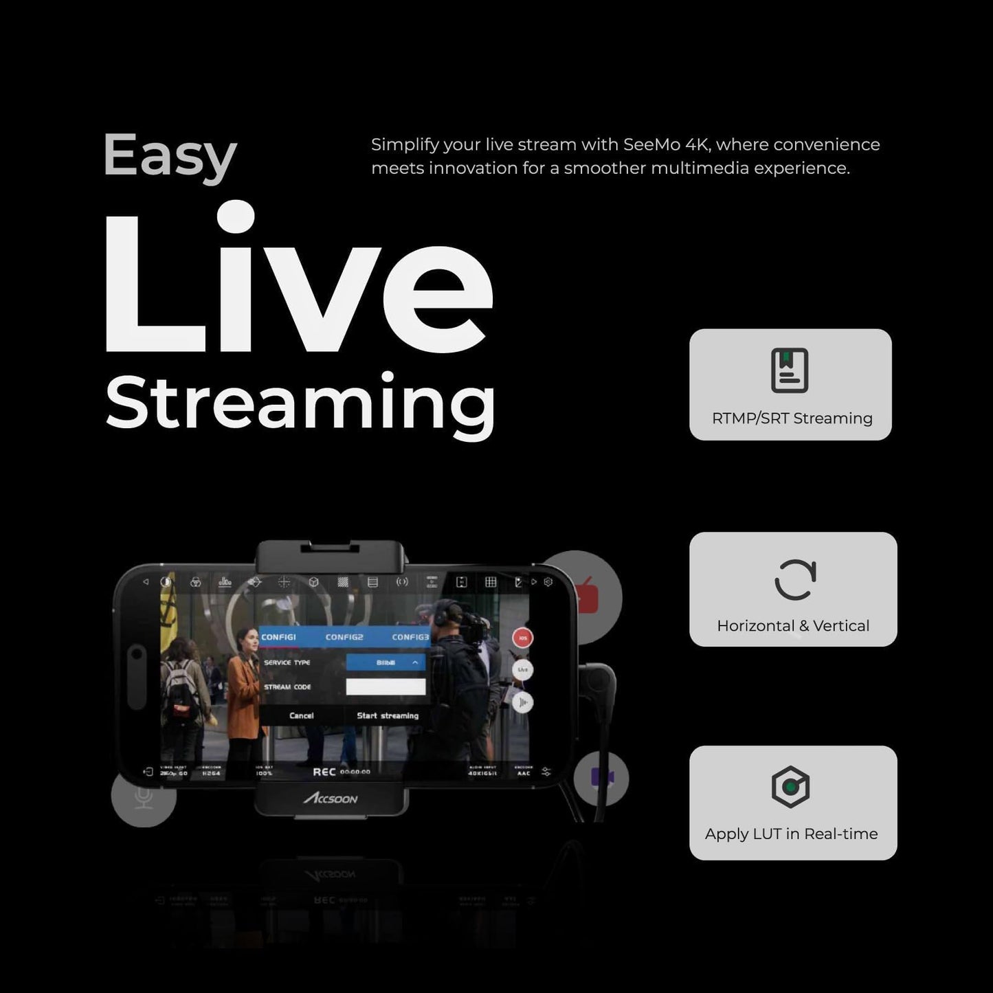 Accsoon - Adaptador de Captura de vídeo SeeMo Pro 4K para iOS - HDMI a USB-C/Lightning con certificación MFI.