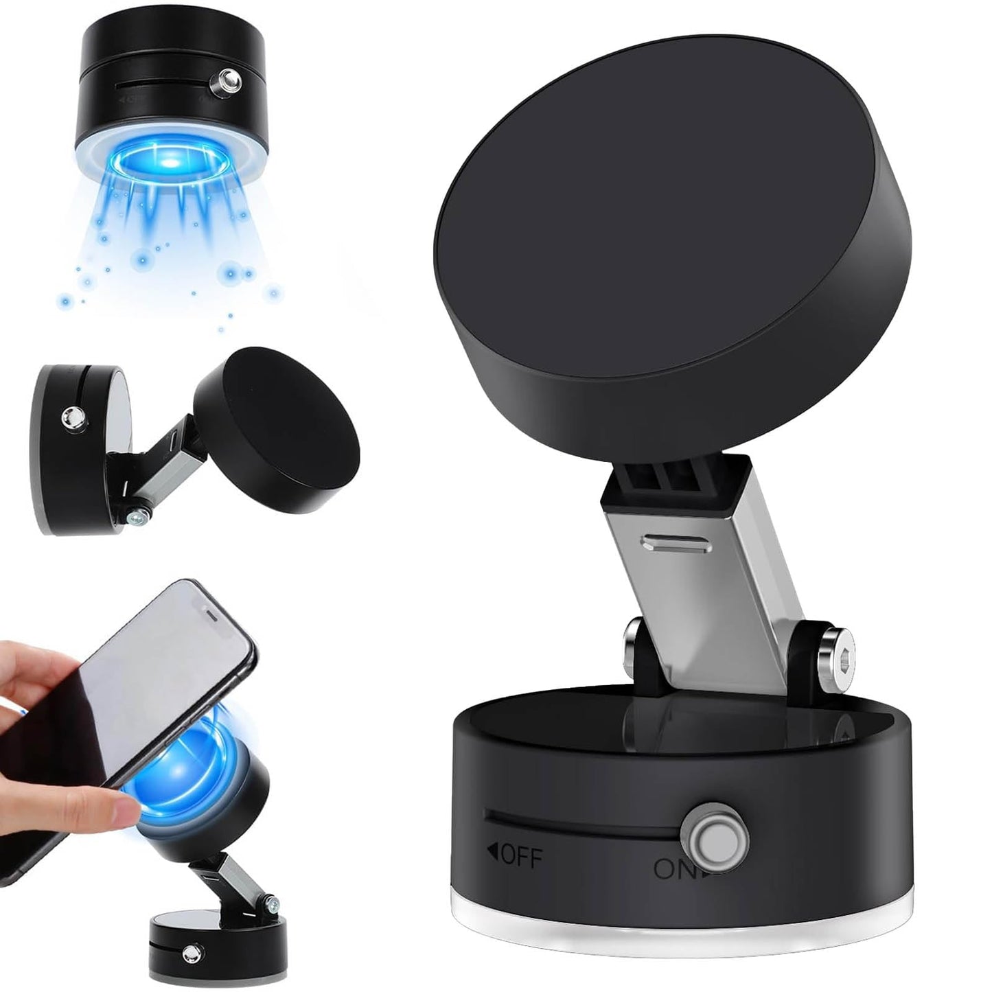 Soporte para Celular Vacuum Magnetic Negro de Rotación 360 Grados, Plegable y Retráctil para Todo Tipo de Superficie
