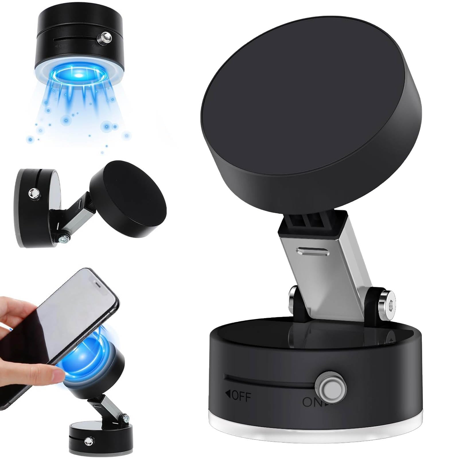 Soporte para Celular Vacuum Magnetic Negro de Rotación 360 Grados, Plegable y Retráctil para Todo Tipo de Superficie