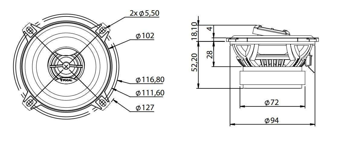 Focal 100AC Bocina Coaxial de 2 Vías, 4"