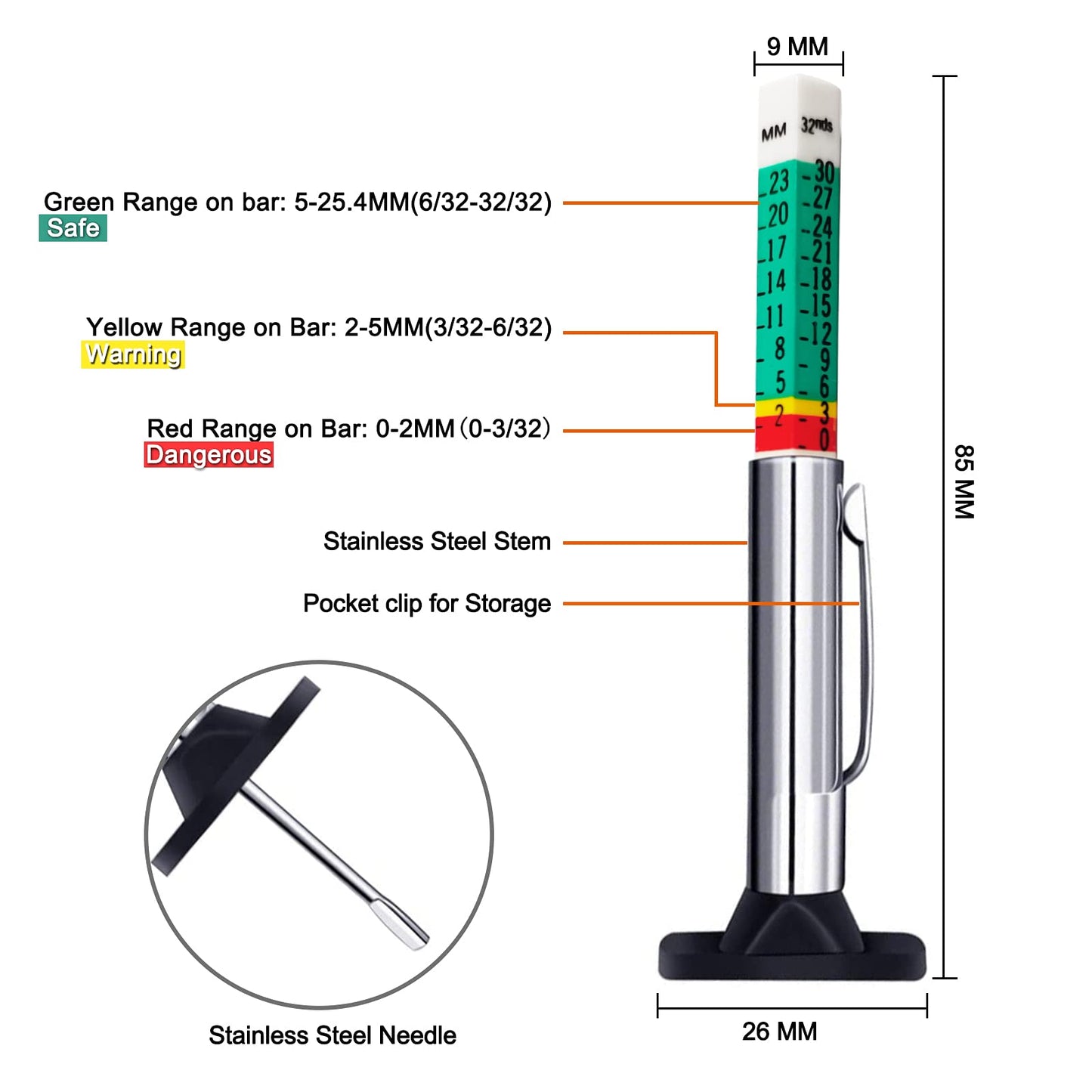 Medidor de Profundidad de Neumático Godeson 88702 con Código de Color Inteligente Paquete de 10