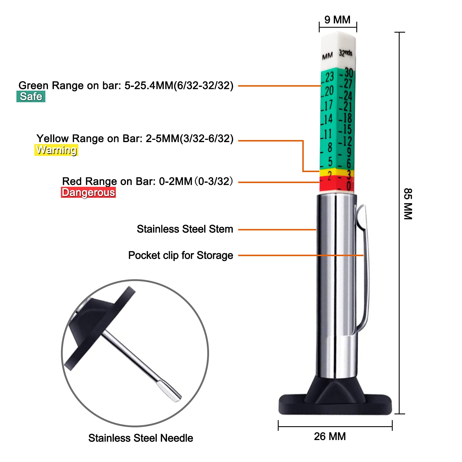 Medidor de Profundidad de Neumático Godeson 88702 con Código de Color Inteligente Paquete de 10