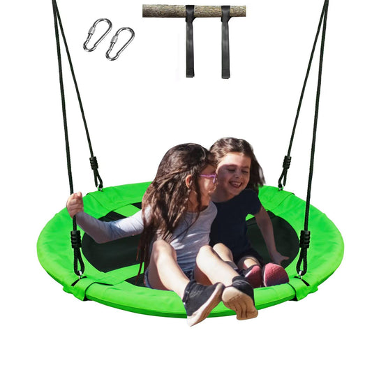 Columpio de árbol de platillo de 40 pulgadas para niños al aire última intervensión, marco de acero resistente, tela Oxford 900D y cuerda reforzada que soporta 500 libras (verde)