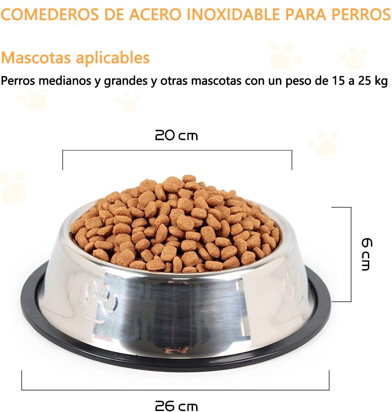 COOLKITALENT Comedero para Perro de Acero Inoxidable, Cuenco De Comida para Mascotas, Comedero y Bebedero Perro Antideslizante, para Perro Grande y Medianas, 2 Unidades, 26cm