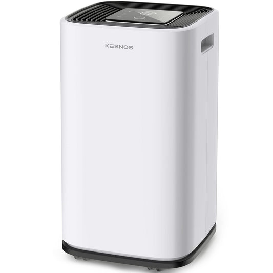 Kesnos Deshumidificador grande de 5000 pies cuadrados para el hogar con manguera de drenaje y tanque de agua de 1.18 galones, control táctil inteligente y temporizador de bajo ruido, temporizador de 24 horas, ideal para sótanos, dormitorios, baños, lavand