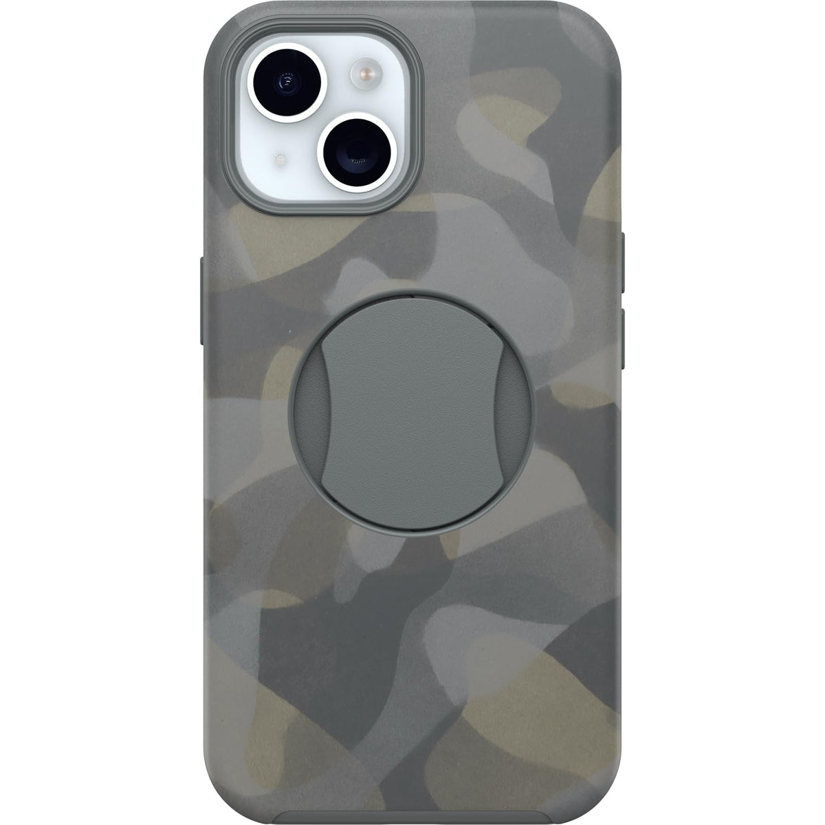 Funda OtterBox iPhone 15, 14 y 13 Gris CAMO OtterGrip Symmetry con Agarre Integrado y Compatibilidad MagSafe para Protección Cámara
