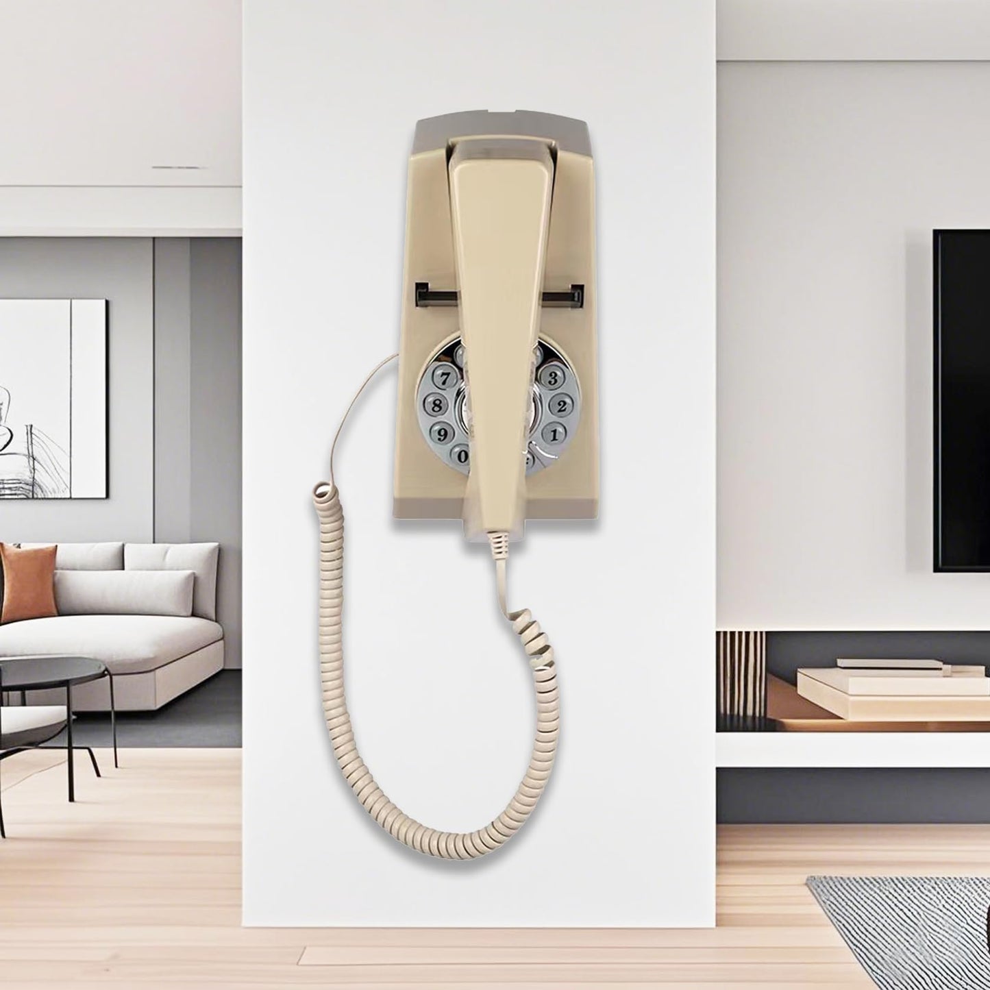Artisam Teléfonos fijos para el hogar, teléfono de pared con cable retro de casa para personas mayores básico con cable Trimline, no requiere alimentación de CA, teléfono de montaje en pared (marfil)