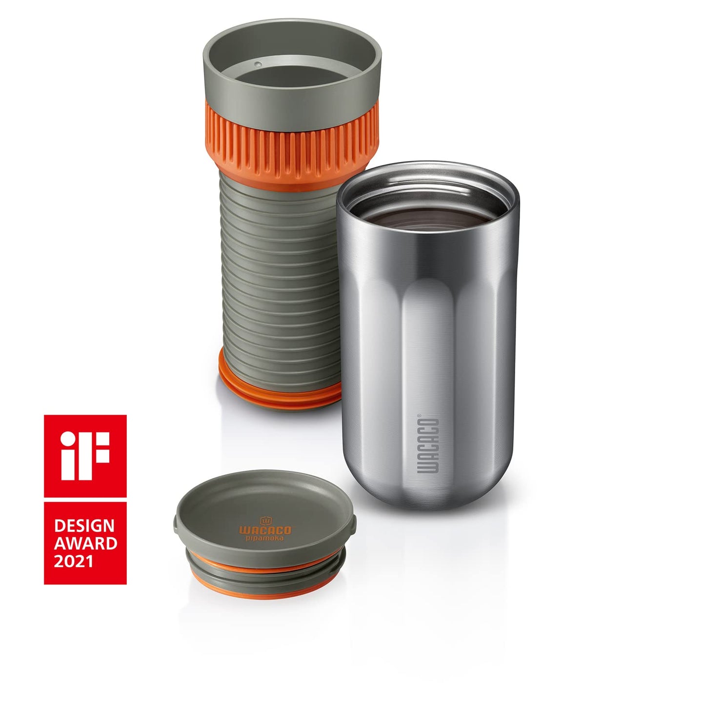 Wacaco Pipamoka, cafetera portátil todo en uno con presión de vacío, taza de viaje aislada, cafetera manual y de presión, extracción rápida, termo taza de acero inoxidable, 10 fl oz