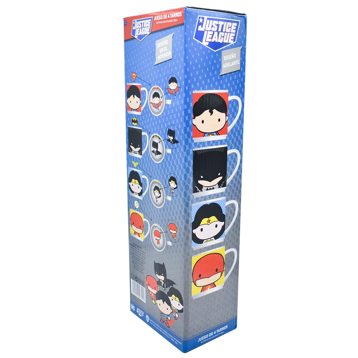 FUNKIDS Juego de 4 Tarros de Porcelana Apilables, Tazas para Cafe de 330 ml, Multicolor (DC Comics)