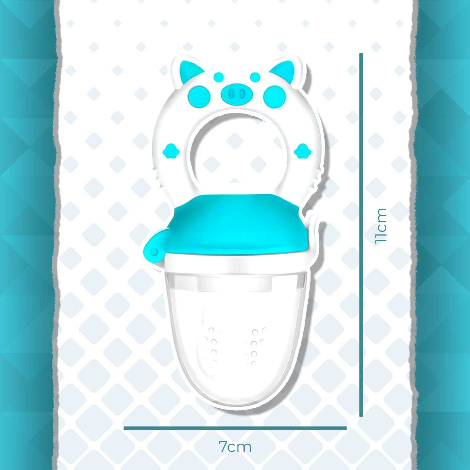 Chupón Para Fruta Y Papilla con Seguro Y Tapa Dibujos Animados, Libre de BPA (AZUL/BLANCO)