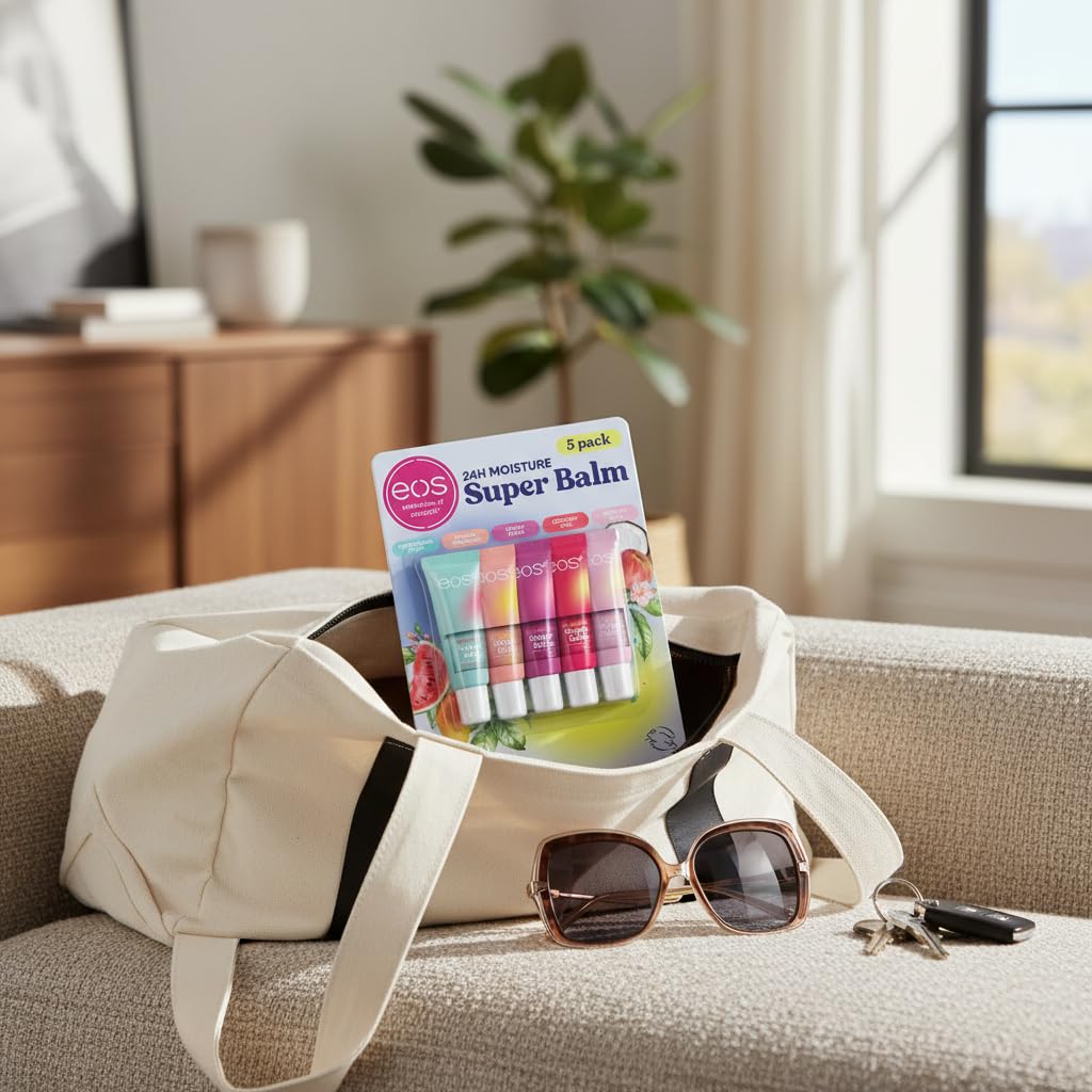 eos Super Lip Balm 24h Moisture, 5 Lip Tubes 10 ml c/u, bálsamo humectante para labios, 5 diferentes aromas